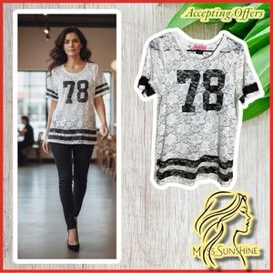 Sugar high - Sz L - lace see thru sporty vibe short sleeve shirt 78